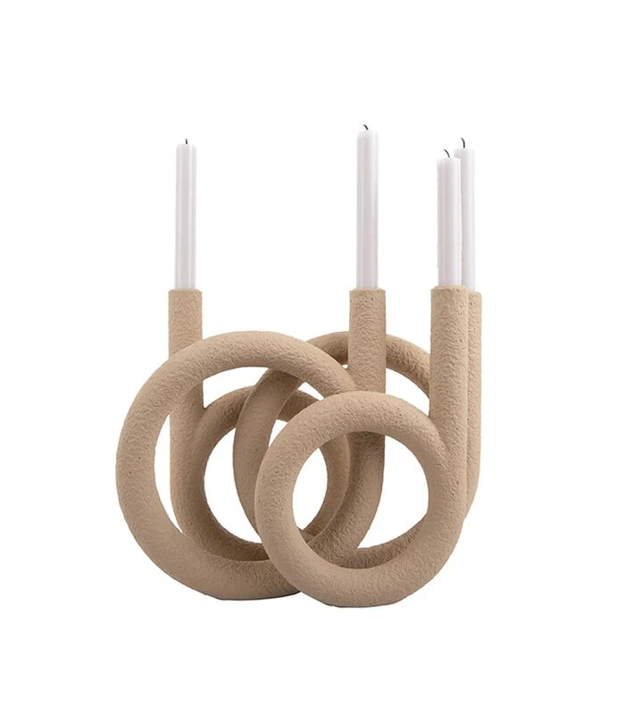 PRESENT TIME Kandelaar Rings - Polyresin - Zandbruin - 38x14,5x30cm 5 PRESENT TIME Kandelaar Rings - Polyresin - Zandbruin - 38x14,5x30cm - Afbeelding 3