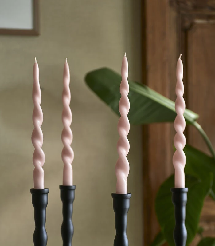 Gedraaide Dinerkaars, Set, Swirl Kaarsen - Twisted Candles - Roze 4 Gedraaide Dinerkaars, Set, Swirl Kaarsen - Twisted Candles - Roze - Afbeelding 2