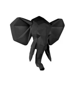 PRESENT TIME Wandhanger Origami Elephant - Polyresin Mat Zwart - 45x39,5x14cm