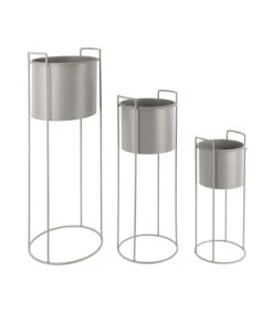 PRESENT TIME Plantenpot Set Essence - IJzer Warm Grijs - Rond - 80x28cm & 28x23cm & 50x19cm