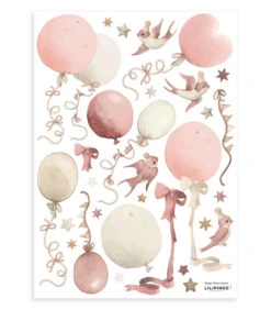 SELENE Muursticker Kinderkamer - Ballonnen En Vliegers (roze) - 29,7 X 42 Cm