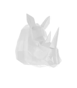 PRESENT TIME Wandhanger Origami Rhino - Polyresin Mat Wit - 21x29,5x27,5cm
